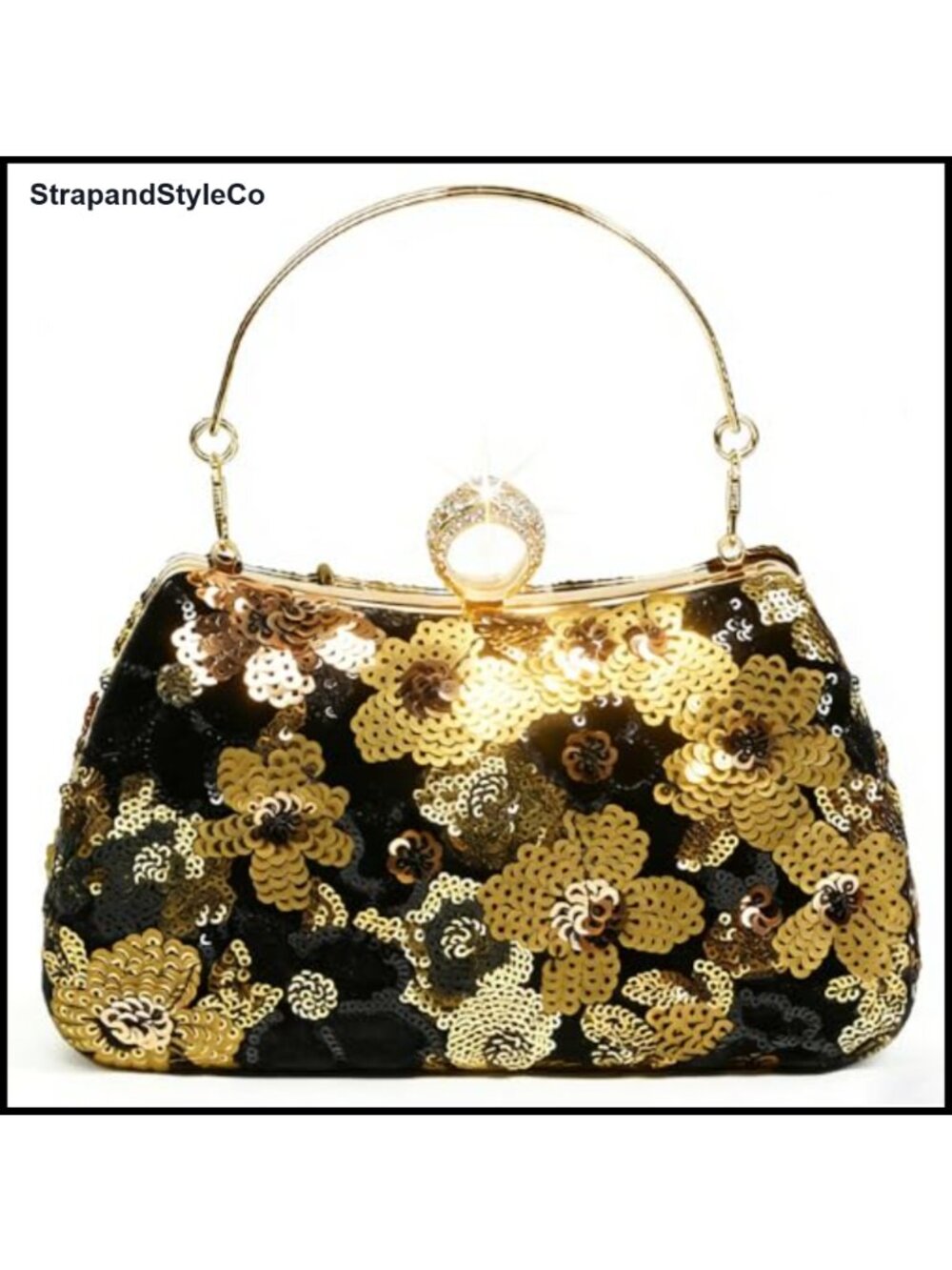 Floral Sequin Evening Clutch Crossbody Purse with Detachable Chain